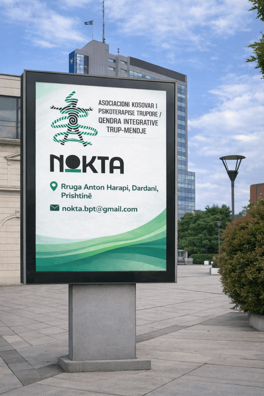 Billboard promocional i Asociacionit NOKTA për psikoterapinë trupore